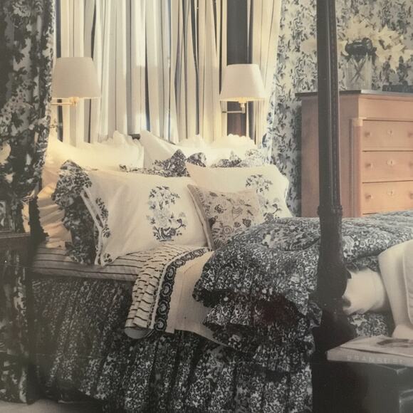 RALPH LAUREN PORCELAIN ROSETTE FULL SHEETS SET Flat Fitted 2 Pillowcases USA - Picture 5 of 7